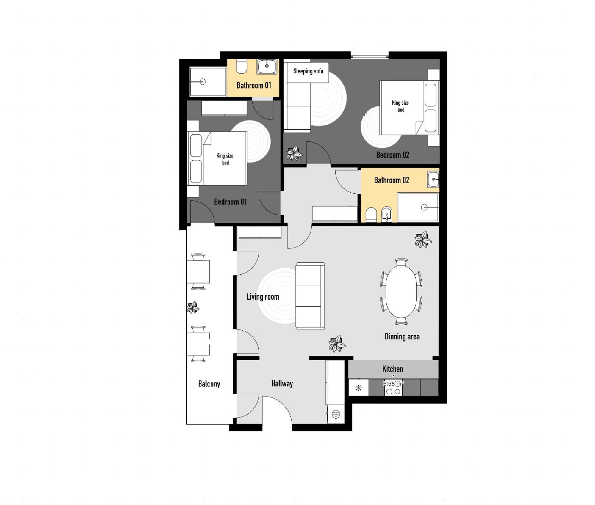 Deluxe Appartement met 2 Slaapkamers en Balkon