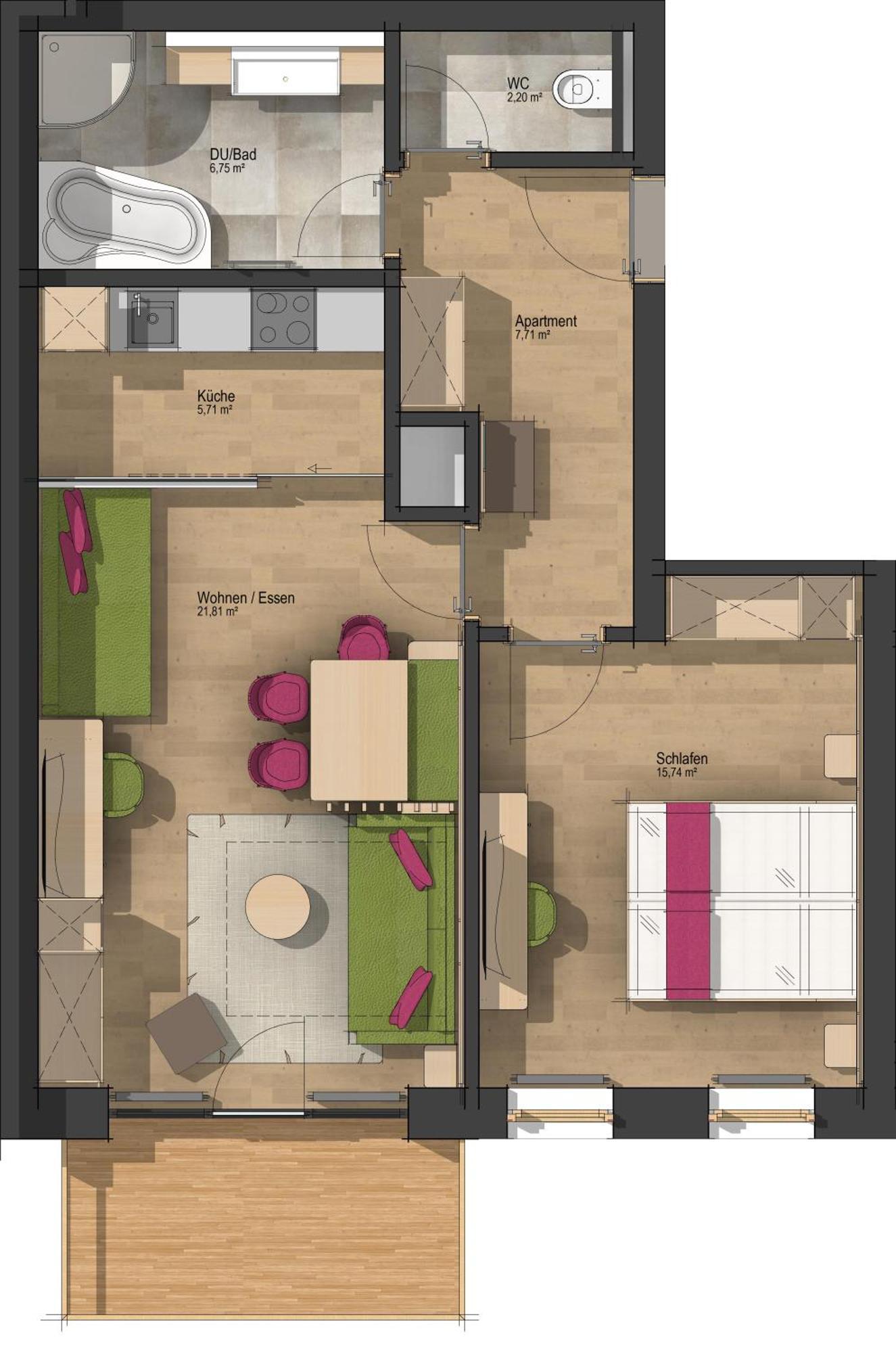 Appartement met 1 Slaapkamer en een Balkon